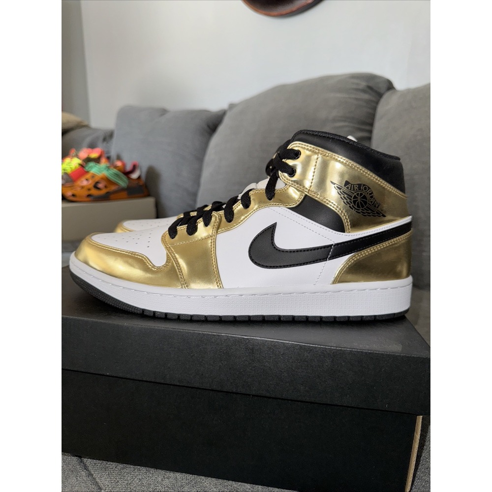 Nike‎ Air Jordan 1 Mid SE Metallic Gold DC1419-700 Black White Men's Sz 12 New